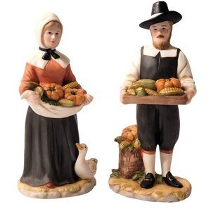 Home Interior Rewards of the Harvest 2 Porcelain Pilgrim Figurines Thanksgiving